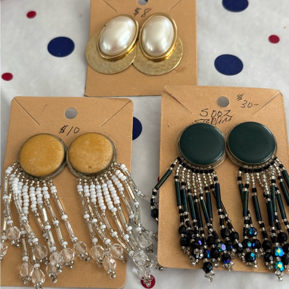 Vintage Gold and White Earrings with Dangle Design